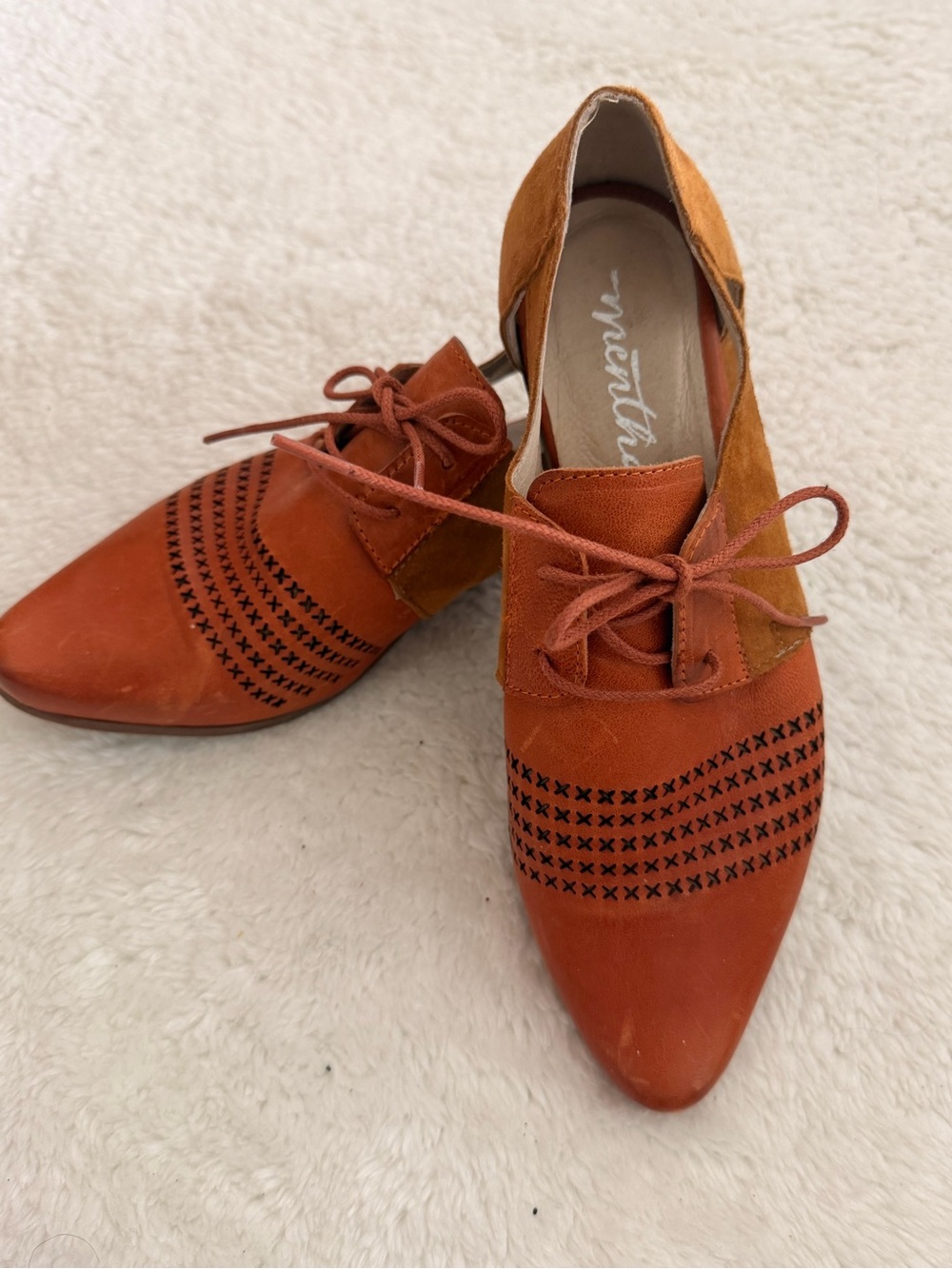 Lace-Up Pointed Suede Boots in Rust